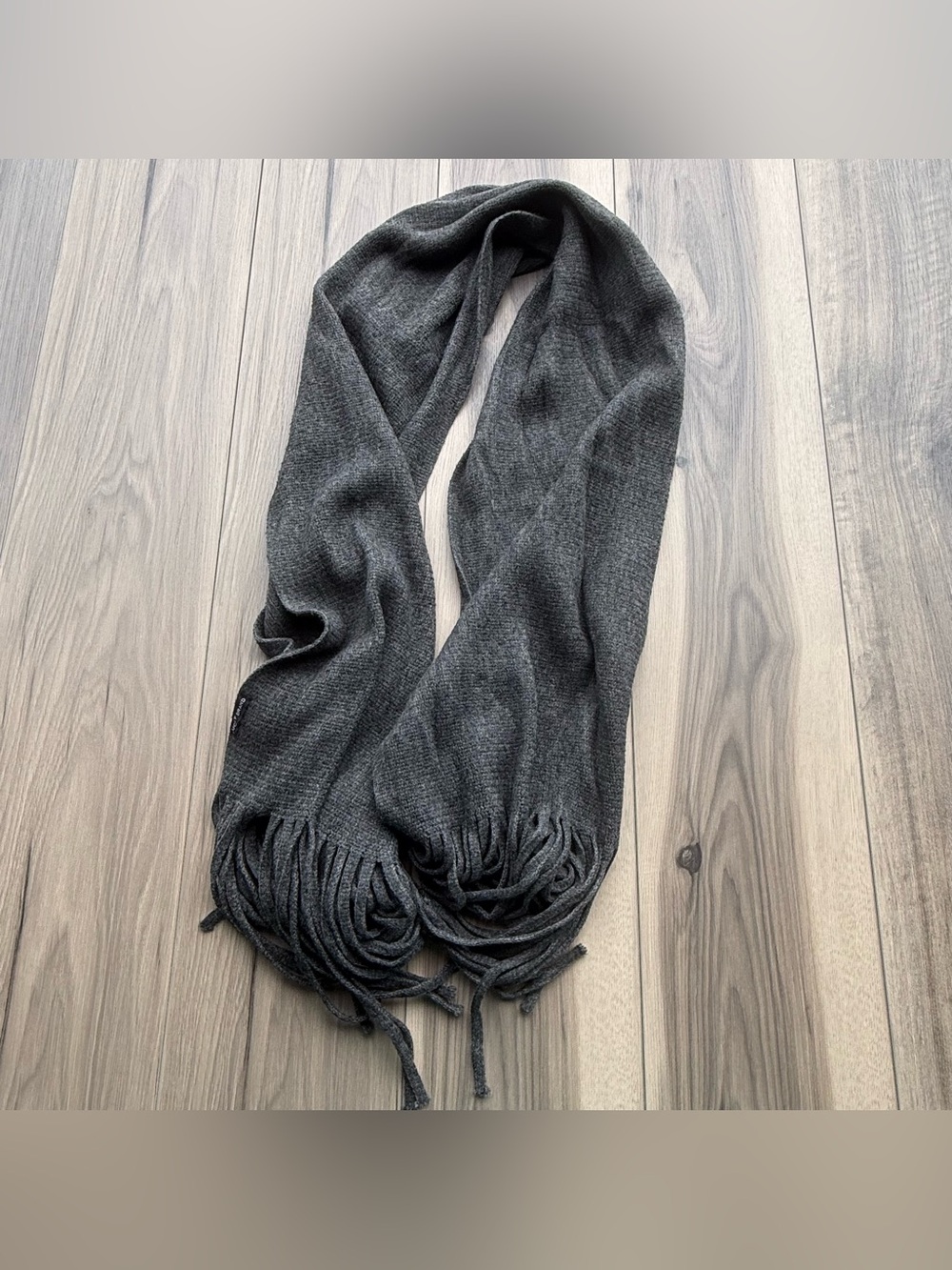Lucky Brand Cozy Charcoal Gray Knit Fringe Scarf OS